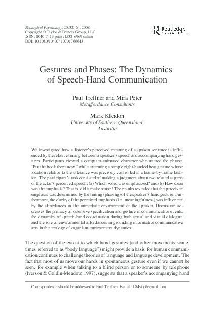 (PDF) Gestures and Phases: The Dynamics of Speech-Hand Communication
