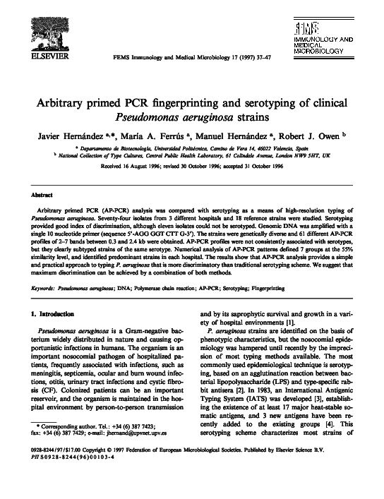 (PDF) Arbitrary primed PCR fingerprinting and serotyping of clinical ...