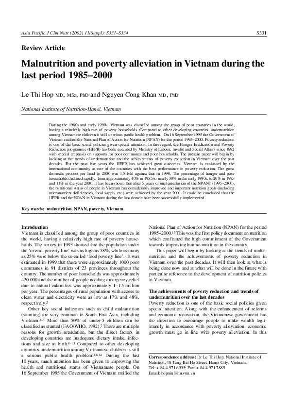(PDF) Malnutrition and poverty alleviation in Vietnam during the last ...