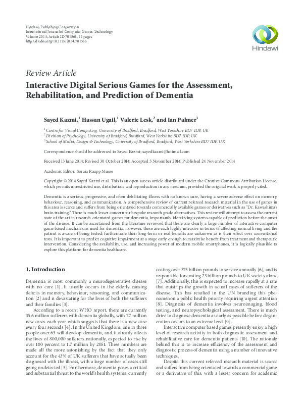 (PDF) Interactive Digital Serious Games for the Assessment ...