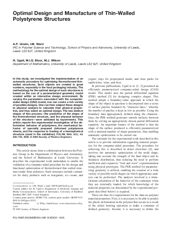 (PDF) Optimal design and manufacture of thin-walled polystyrene structures