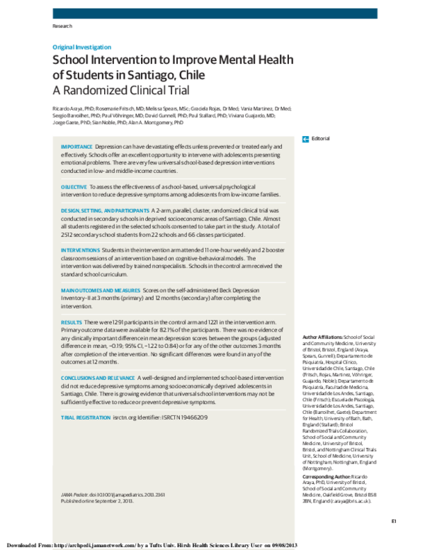 (PDF) School Intervention to Improve Mental Health of Students in ...