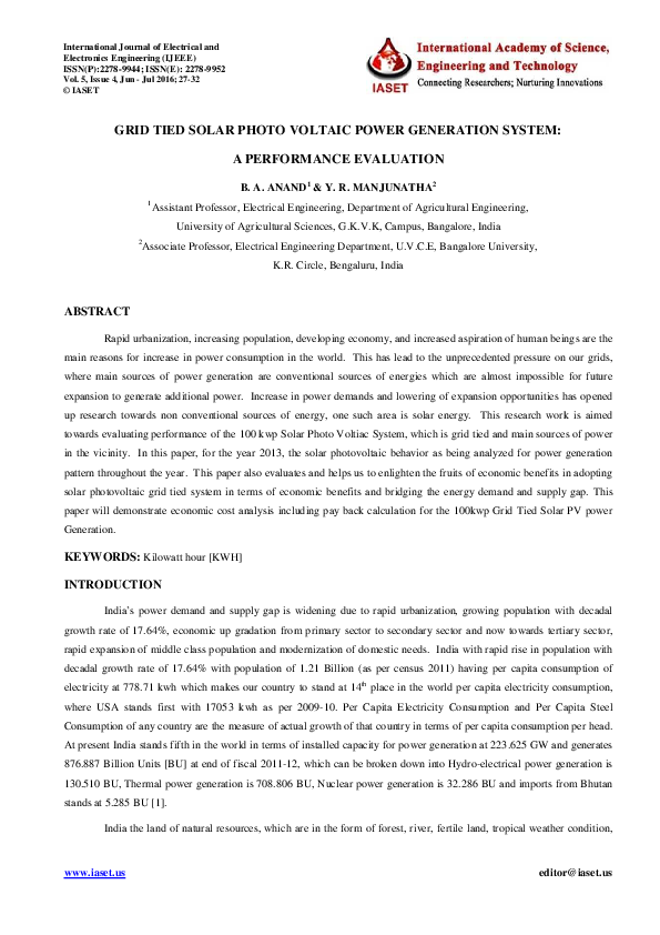 (PDF) GRID TIED SOLAR PHOTO VOLTAIC POWER GENERATION SYSTEM: A ...