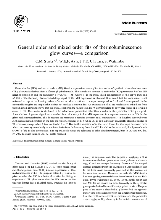 (PDF) General order and mixed order fits of thermoluminescence glow ...