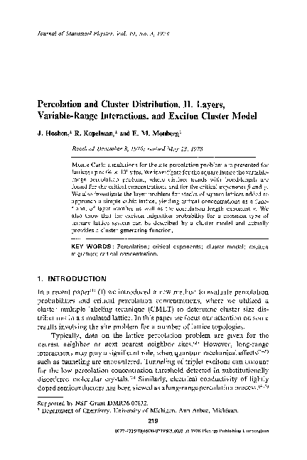 (PDF) Percolation and cluster distribution. II. layers, variable-range ...