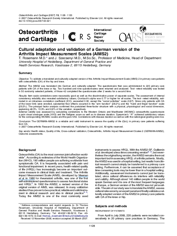(PDF) Cultural adaptation and validation of a German version of the ...