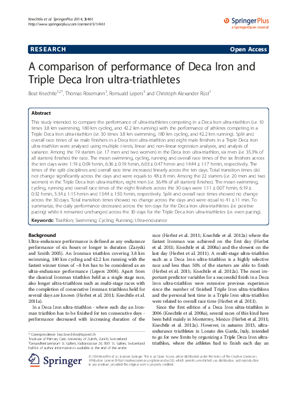 (PDF) A comparison of performance of Deca Iron and Triple Deca Iron ultratriathletes Thomas