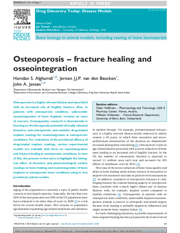 (PDF) Osteoporosis – fracture healing and osseointegration