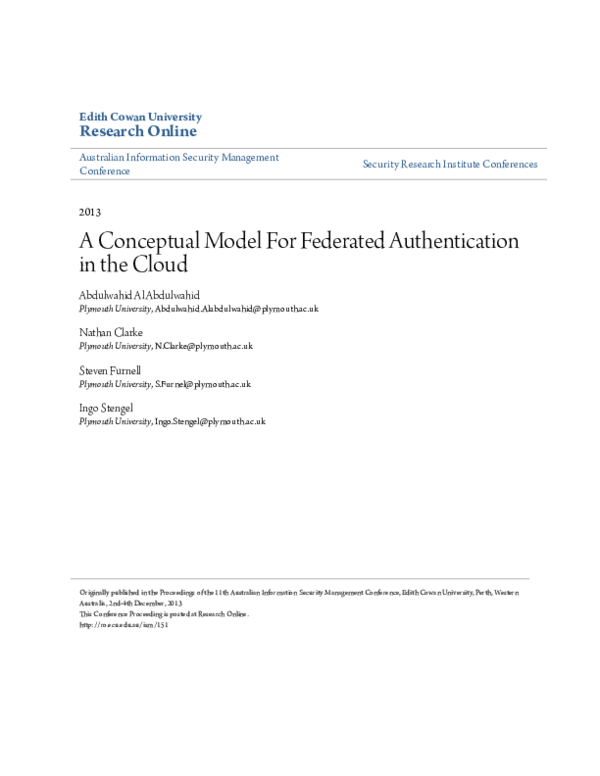(PDF) A Conceptual Model For Federated Authentication in the Cloud