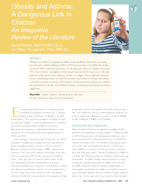 (PDF) Obesity and Asthma: A Dangerous Link in Children | Karen Rance ...