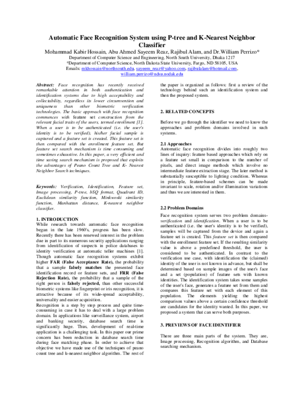 (PDF) Automatic Face Recognition System using P-tree and K-Nearest ...