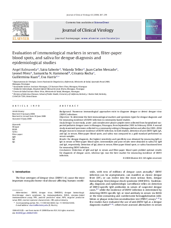 (PDF) Evaluation of immunological markers in serum, filterpaper blood spots, and saliva for