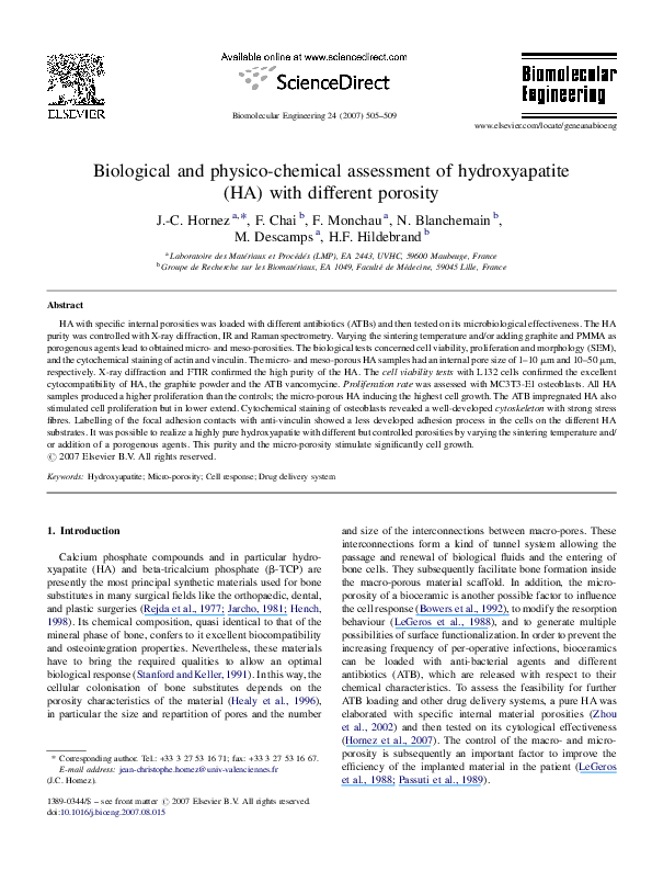 (PDF) Biological and physico-chemical assessment of hydroxyapatite (HA ...