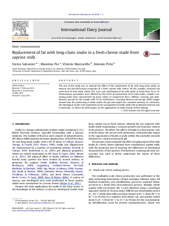 (PDF) Replacement of fat with long-chain inulin in a fresh cheese made ...
