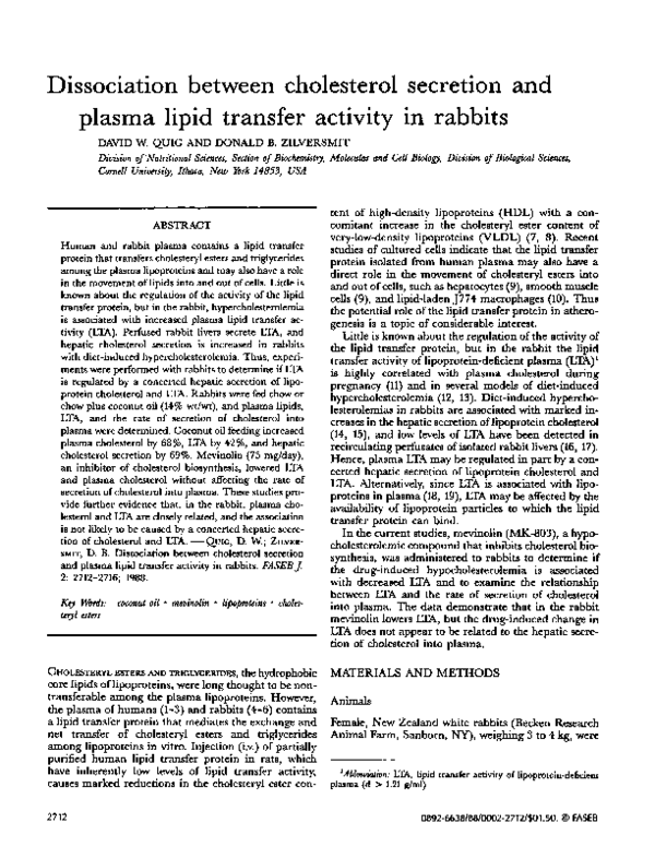 (PDF) Dissociation between cholesterol secretion and plasma lipid ...
