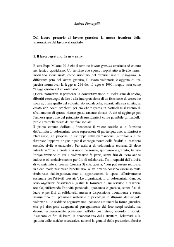Doc Dal Lavoro Precario Al Lavoro Gratuito La Nuova