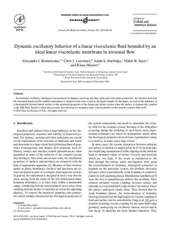 (PDF) Dynamic oscillatory behavior of a linear viscoelastic fluid ...
