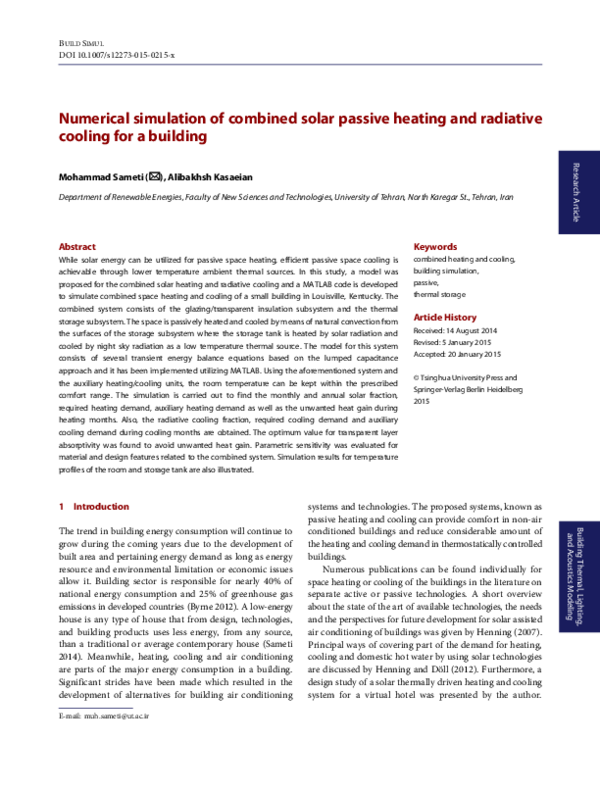 (PDF) Numerical simulation of combined solar passive heating and ...