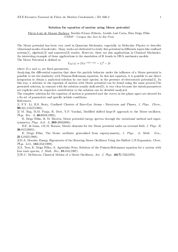 (PDF) Solution for equation of motion using Morse potential