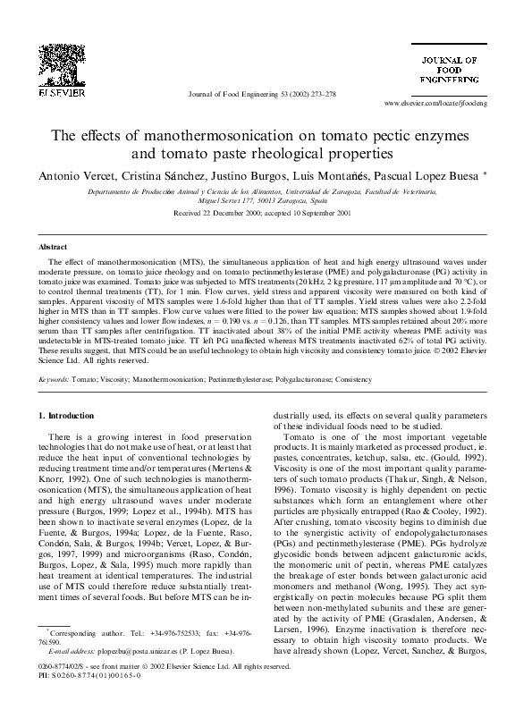 (PDF) The effects of manothermosonication on tomato pectic enzymes and
