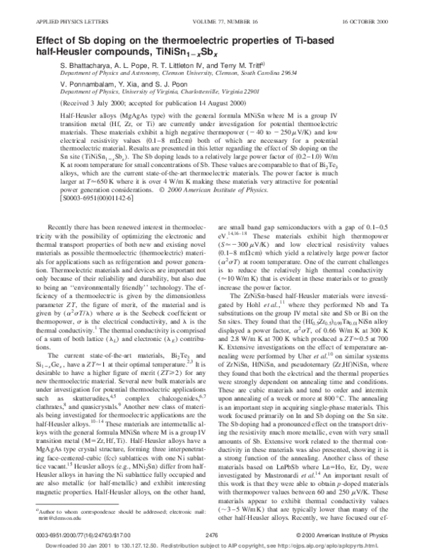 (PDF) Effect of Sb doping on the thermoelectric properties of Ti-based ...