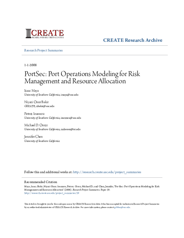 (PDF) PortSec: Port Operations Modeling for Risk Management and ...