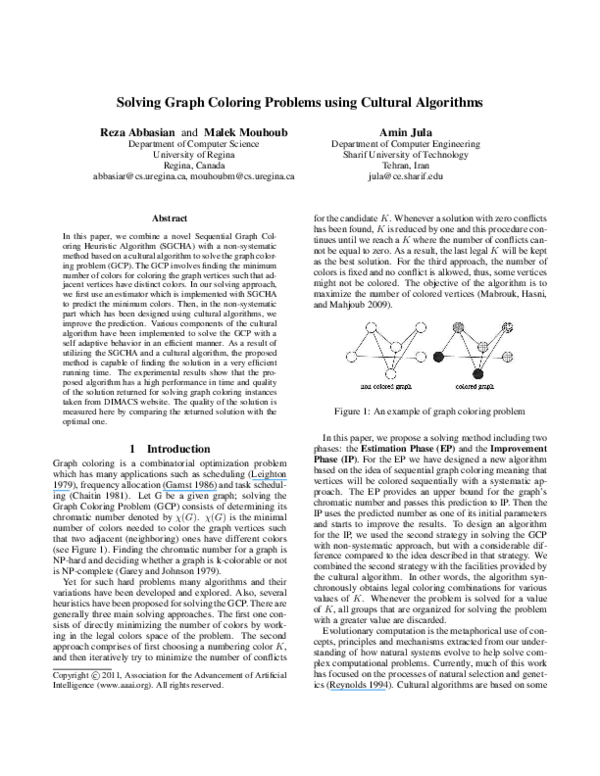 (PDF) Solving Graph Coloring Problems Using Cultural Algorithms