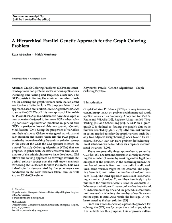 (PDF) A hierarchical parallel genetic approach for the graph coloring ...