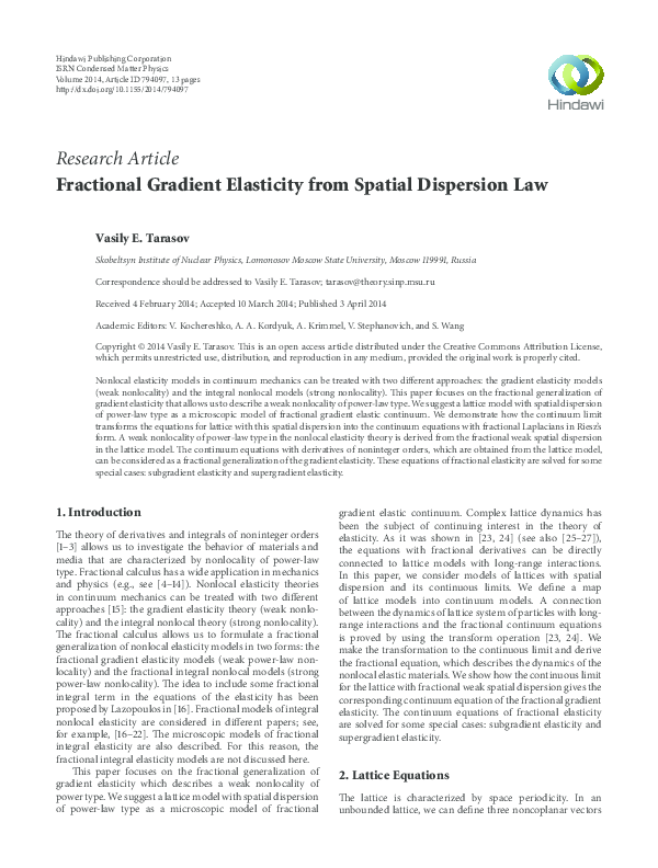 Fractional Gradient Elasticity from Spatial Dispersion Law