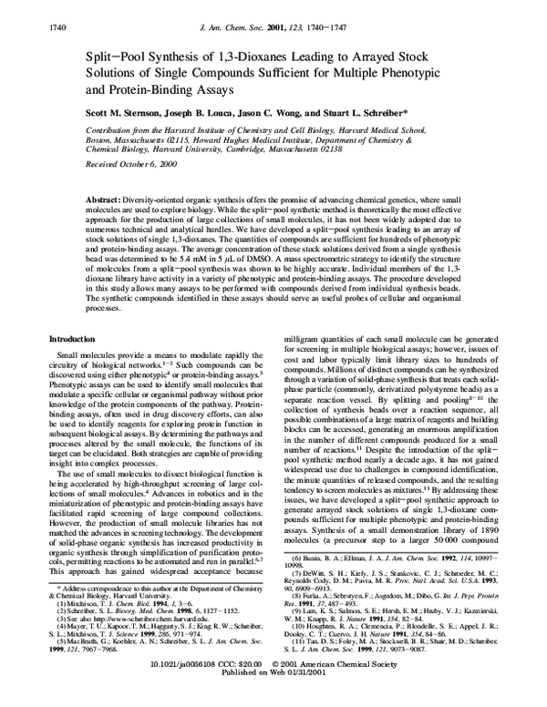 (PDF) Split−Pool Synthesis of 1,3-Dioxanes Leading to Arrayed Stock ...