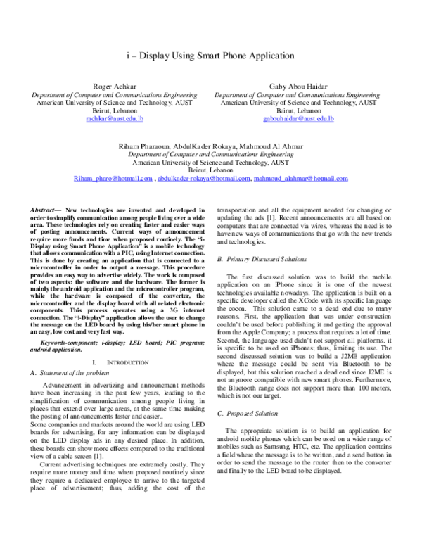 (PDF) i-Display Using Smart Phone Application