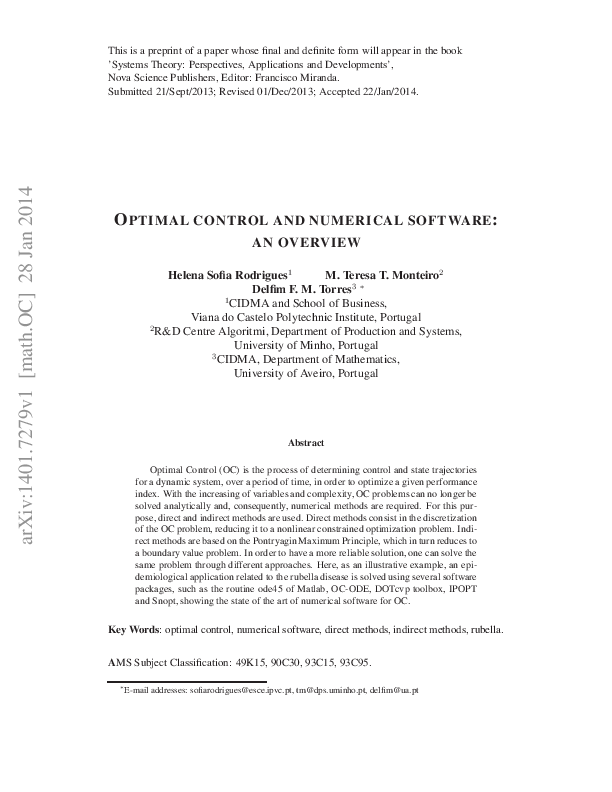(PDF) Optimal control and numerical software: an overview
