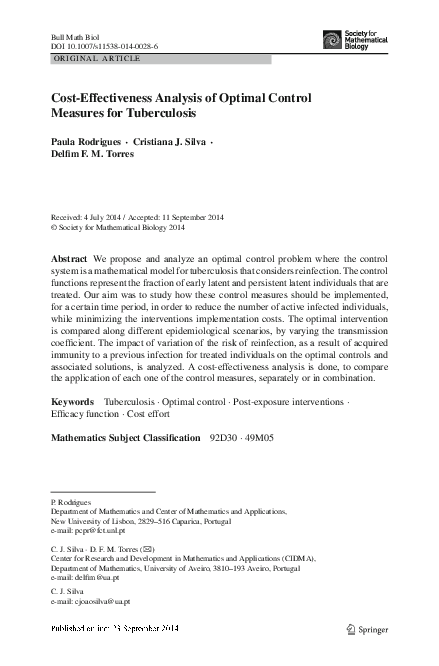 (PDF) Cost-effectiveness analysis of optimal control measures for ...