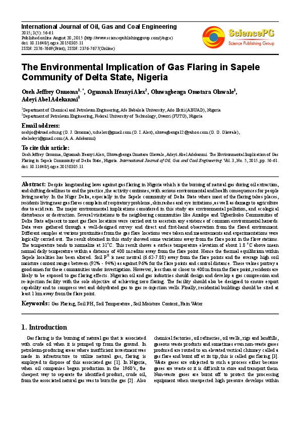 (PDF) International Journal of Oil, Gas and Coal Engineering The Environmental Implication of