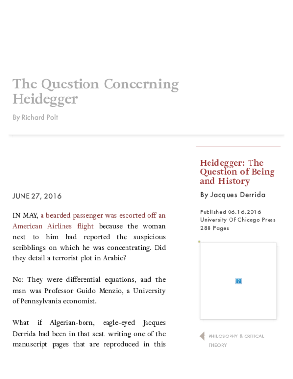 (PDF) Review of Jacques Derrida, Heidegger: The Question of Being and ...