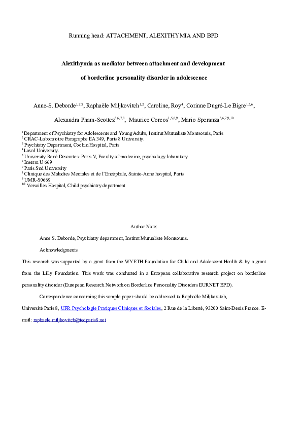 (DOC) Alexithymia as a Mediator Between Attachment and the Development ...