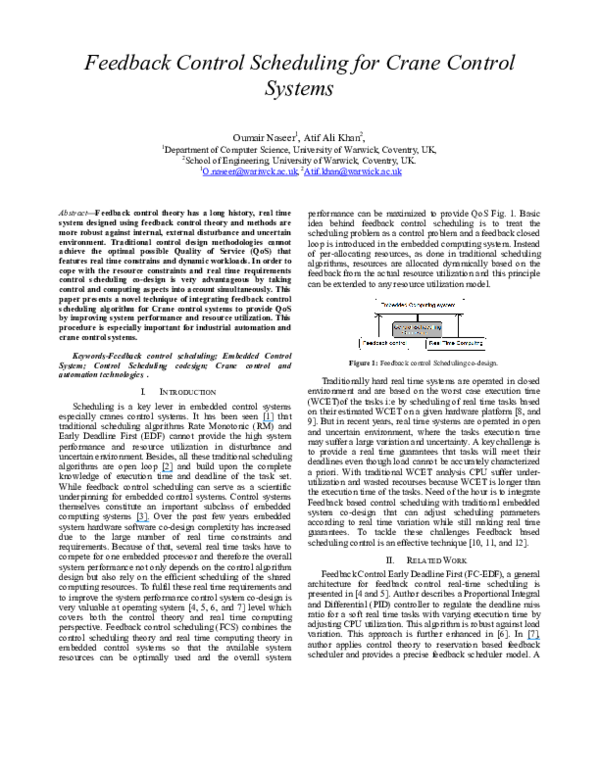 (PDF) Feedback Control Scheduling for Crane Control System