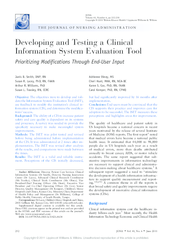 (PDF) Developing and Testing a Clinical Information System Evaluation Tool