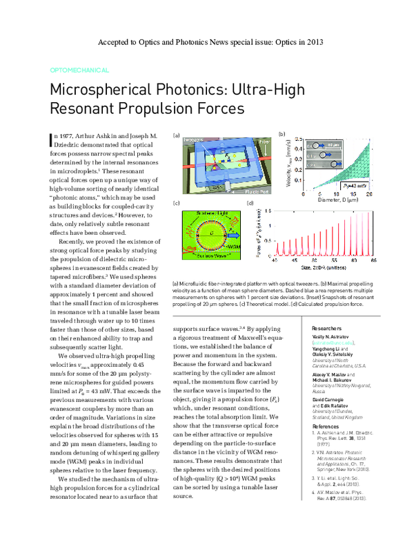(PDF) Microspherical Photonics: Ultra-High Resonant Propulsion Forces