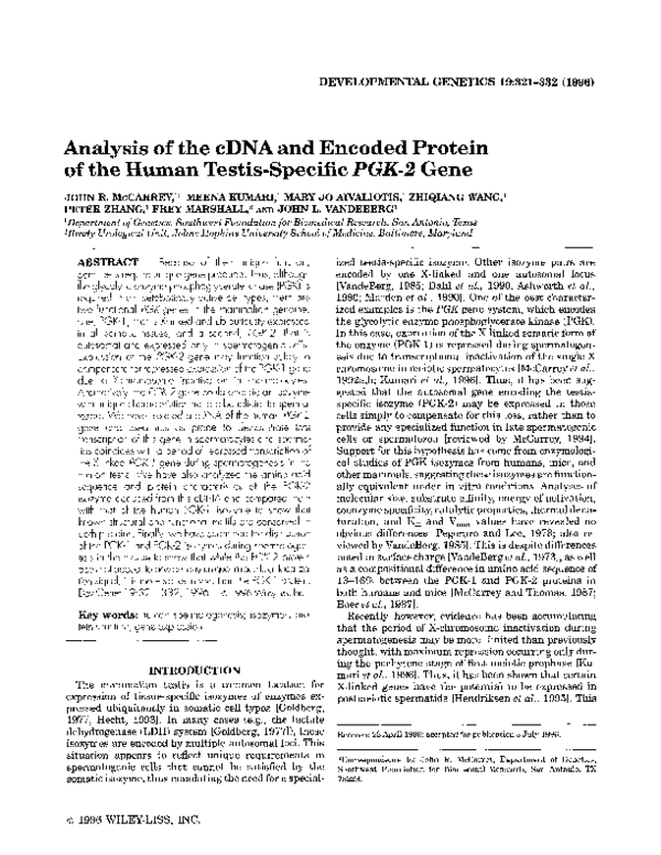 (PDF) Analysis of the cDNA and encoded protein of the human testis ...