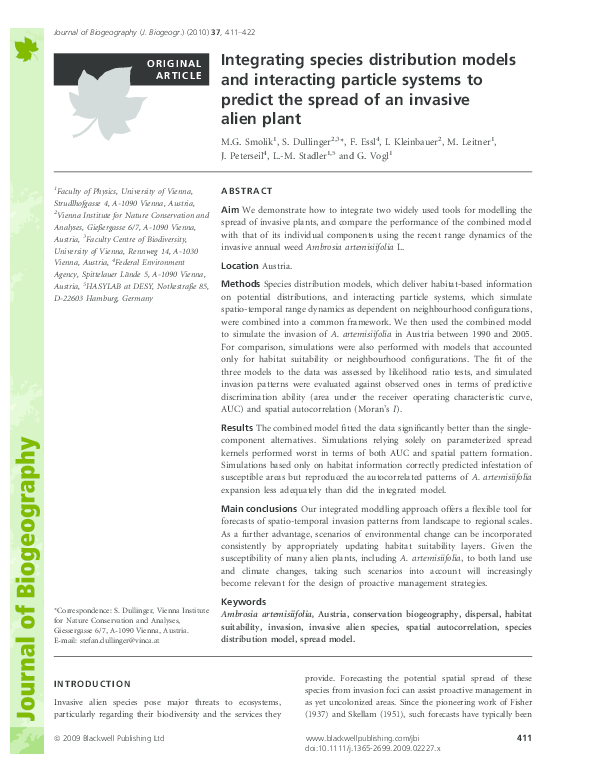 (PDF) Integrating species distribution models and interacting particle ...
