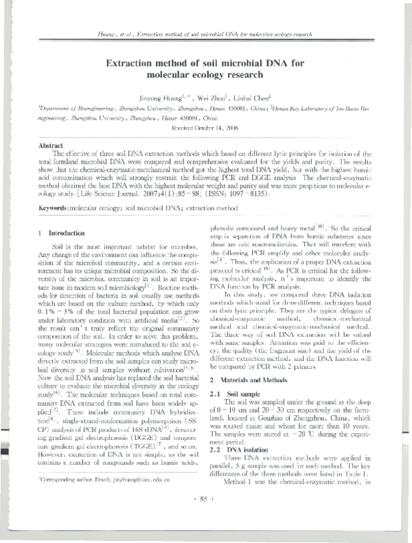(PDF) [Extraction method of soil microbial DNA for molecular ecology study]