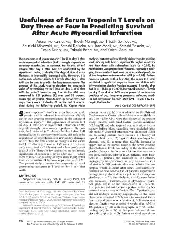 (PDF) Usefulness of serum troponin T levels on day three or four in ...