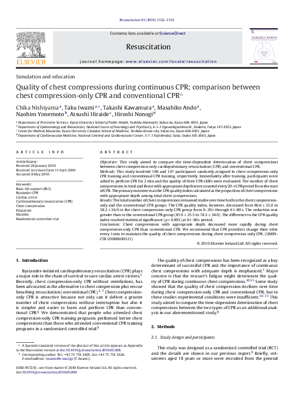 (PDF) Quality of chest compressions during continuous CPR; comparison ...
