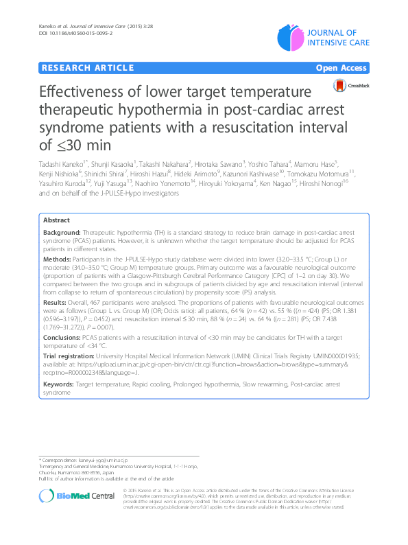 (PDF) Effectiveness of lower target temperature therapeutic hypothermia ...