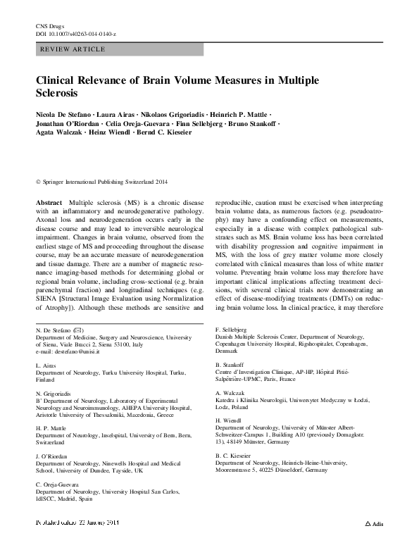 (PDF) Clinical Relevance of Brain Volume Measures in Multiple Sclerosis