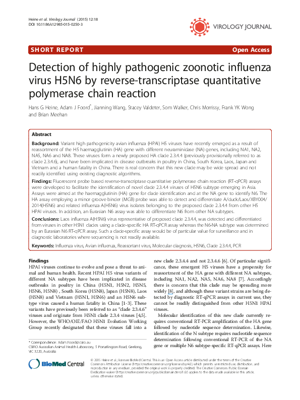 (PDF) Detection of highly pathogenic zoonotic influenza virus H5N6 by ...