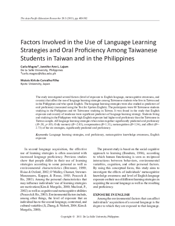 (PDF) Factors involved in the use of language learning strategies and ...