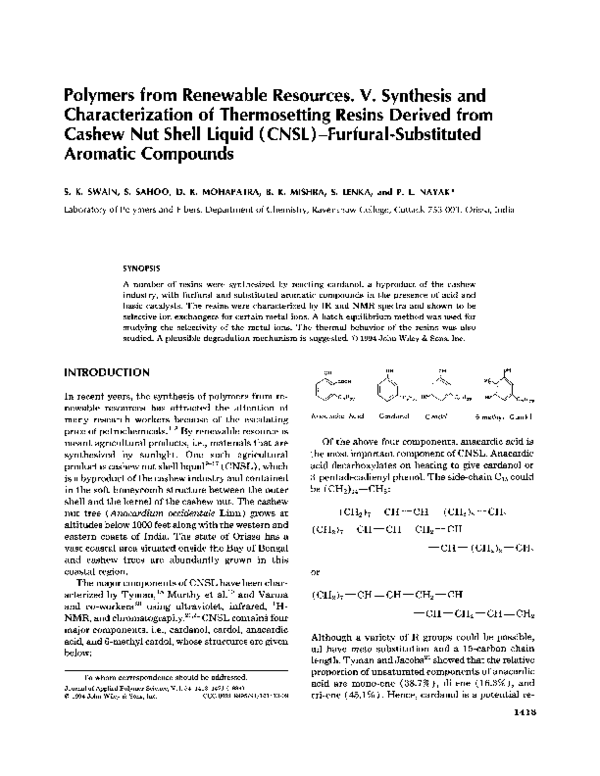 (PDF) Polymers from renewable resources. V. Synthesis and ...