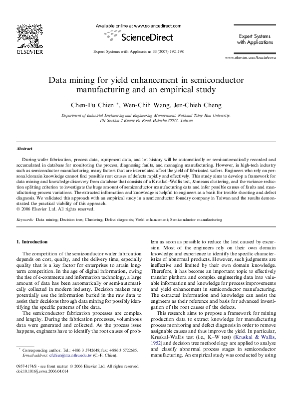 (PDF) Data mining for yield enhancement in semiconductor manufacturing ...